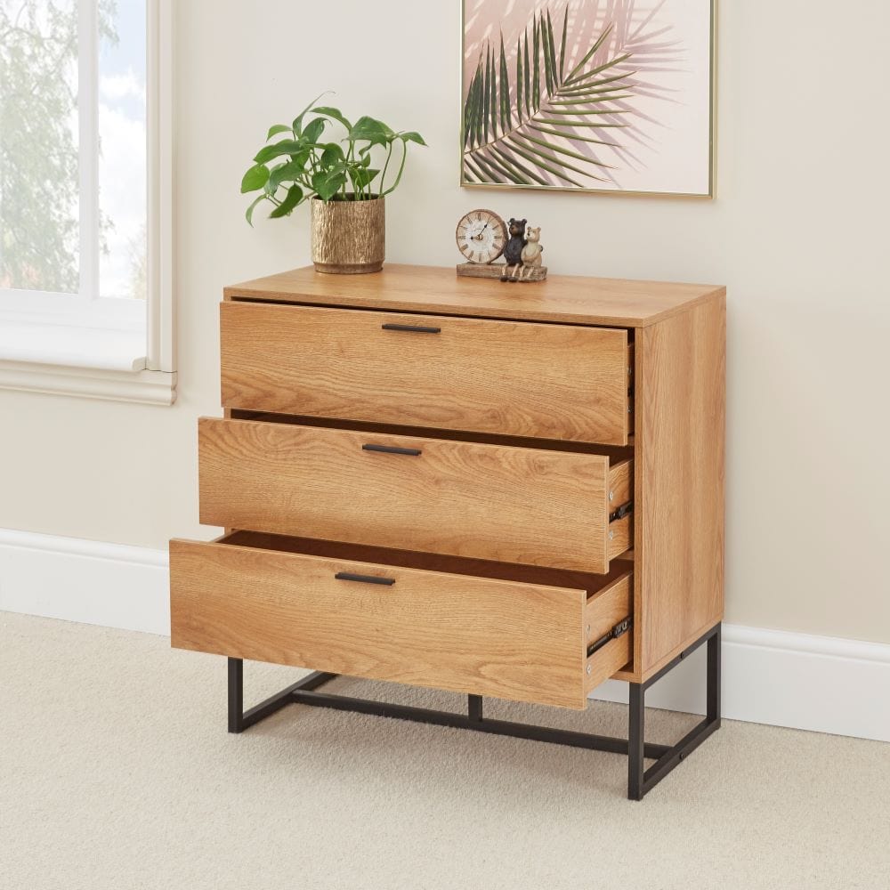 Belluno Industrial Style 3 Piece Bedroom Set With Chest and 2 Bedside Tables