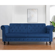 Toronto 3 Seater Chesterfield Style Velvet Sofa Bed In Blue