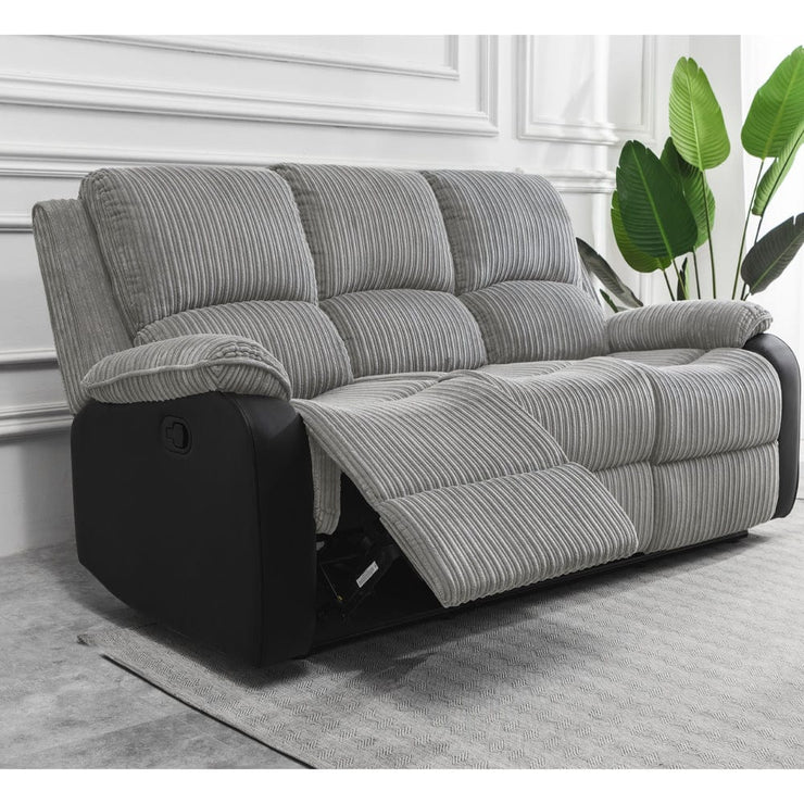 Boston Grey Plush Fabric 3 Seater Recliner