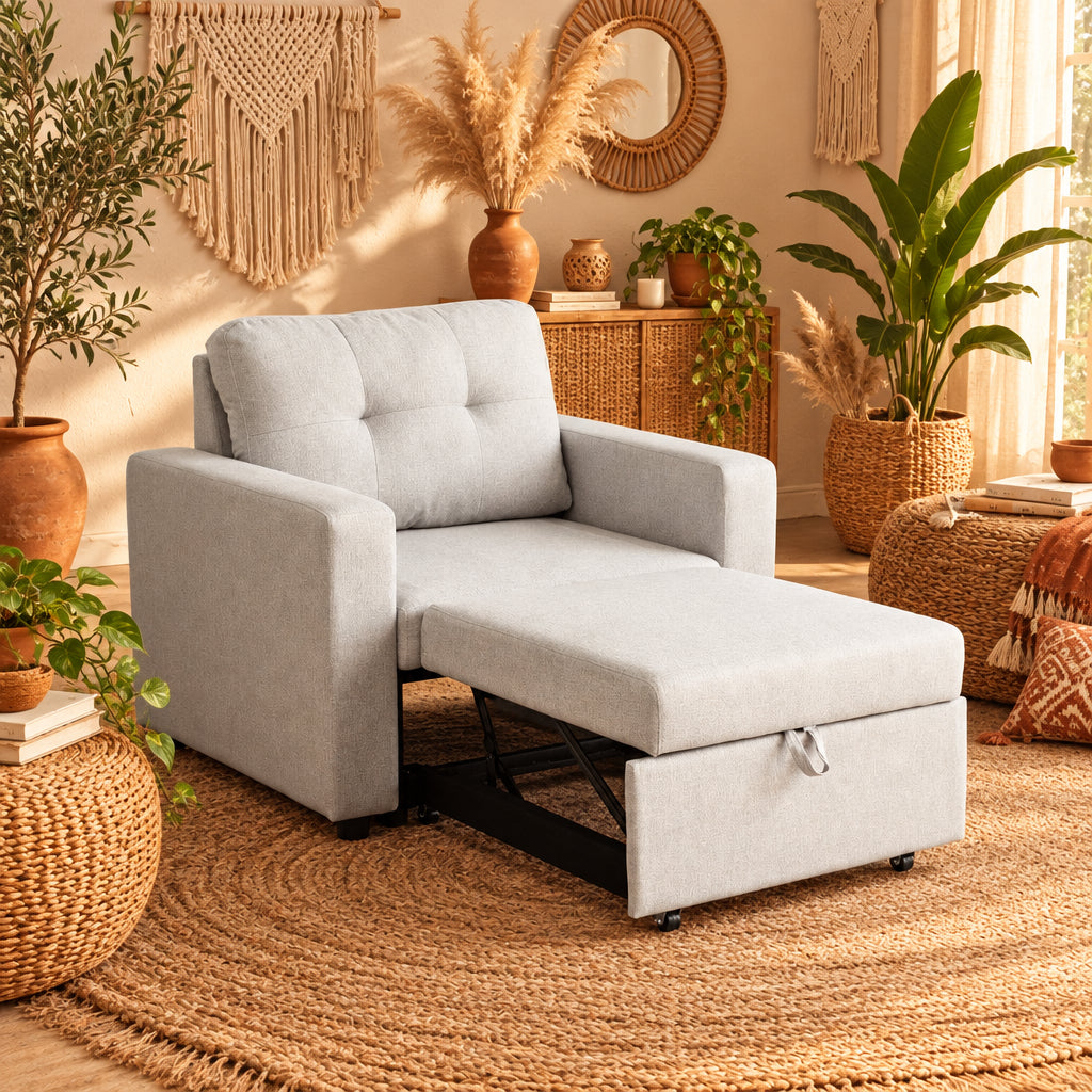 Upholstered Foldable Sofa Bed Pullout Sofa Convertible Sleeper Chair With Arms