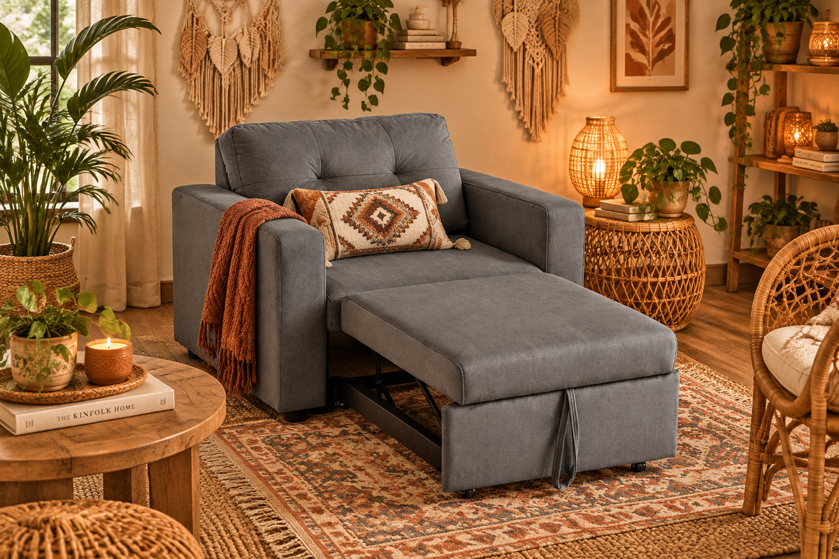 Upholstered Foldable Sofa Bed Pullout Sofa Convertible Sleeper Chair With Arms