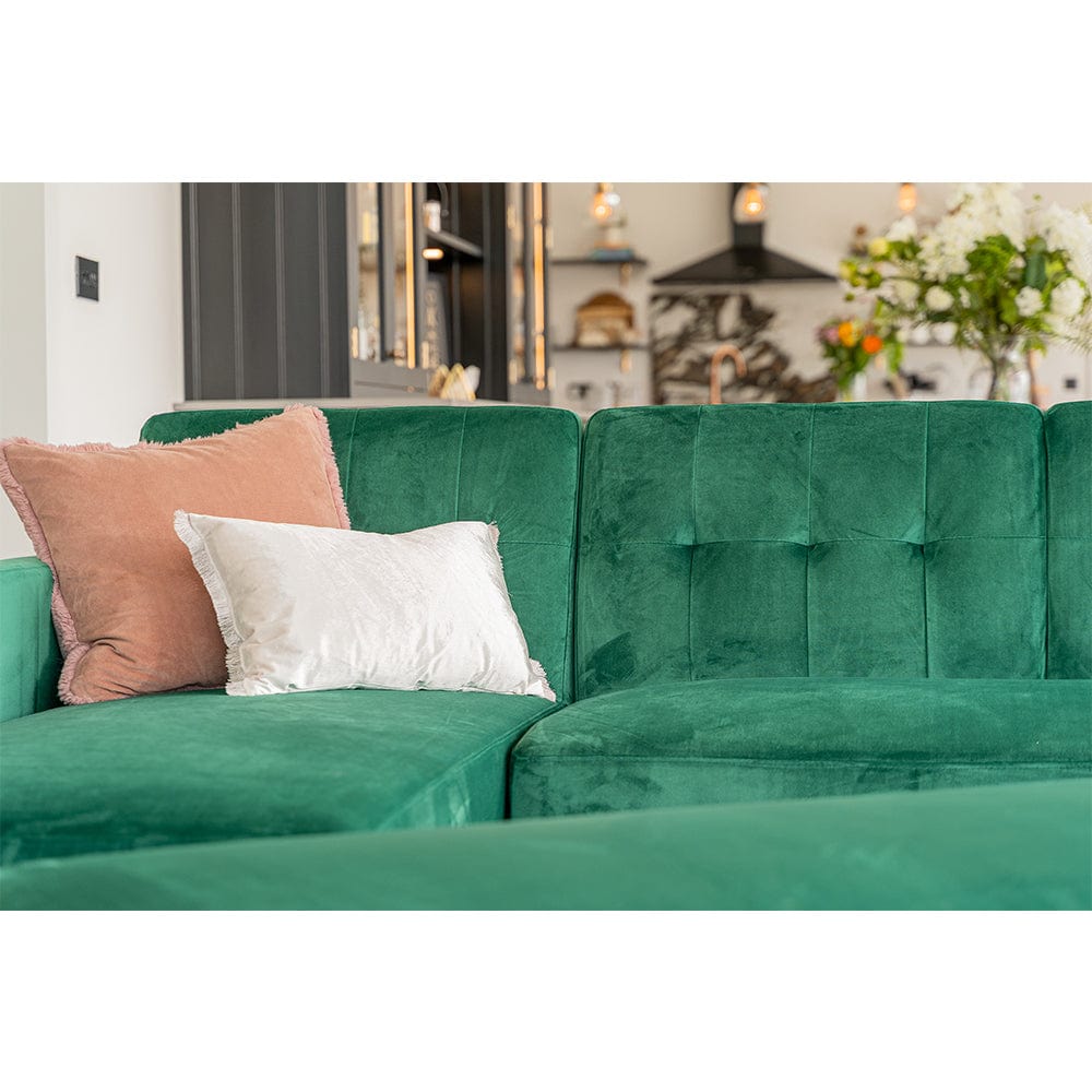 Destin Reversible Green Velvet Corner Sofa With Storage Chaise and Ott