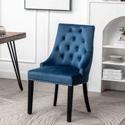 Avers Blue Velvet Button Back Dining Chairs Rubber Leg