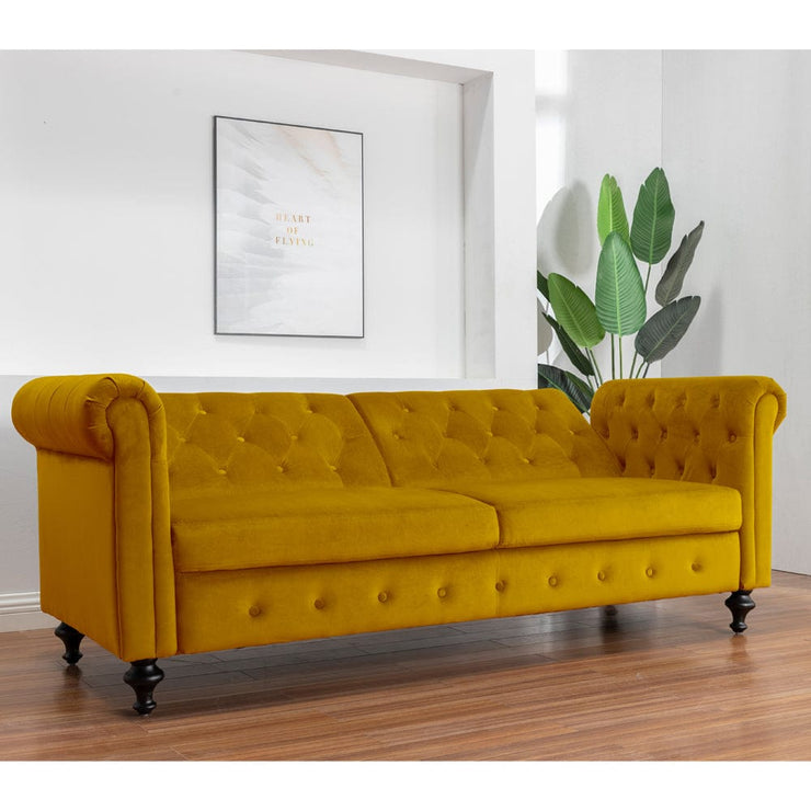 Toronto 3 Seater Chesterfield Style Velvet Sofa Bed In Mustard