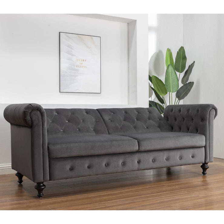 Toronto 3 Seater Chesterfield Style Velvet Sofa Bed In Grey