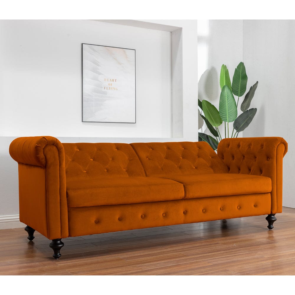 Toronto Seater Chesterfield Style Velvet Sofa Bed In Orange