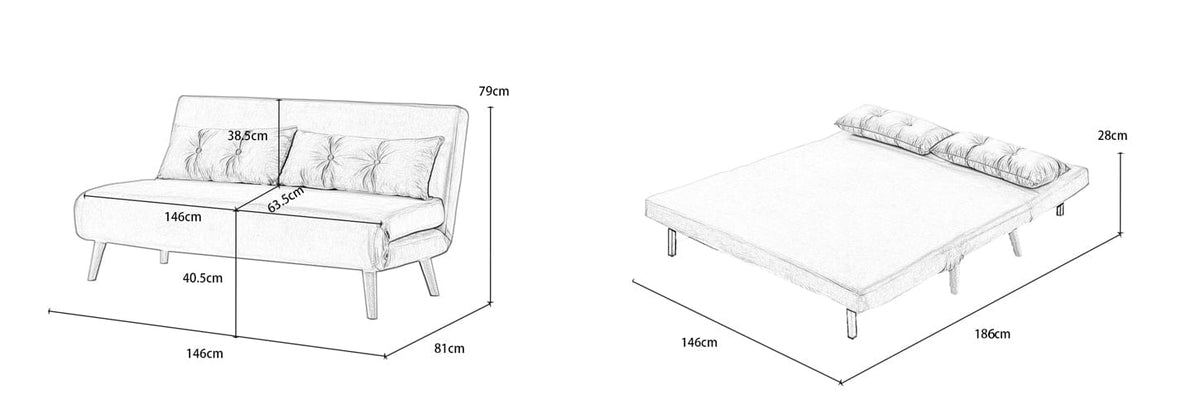 Jola x Large Velvet Foldable 2.5 Seater Sofa Bed with Pillows