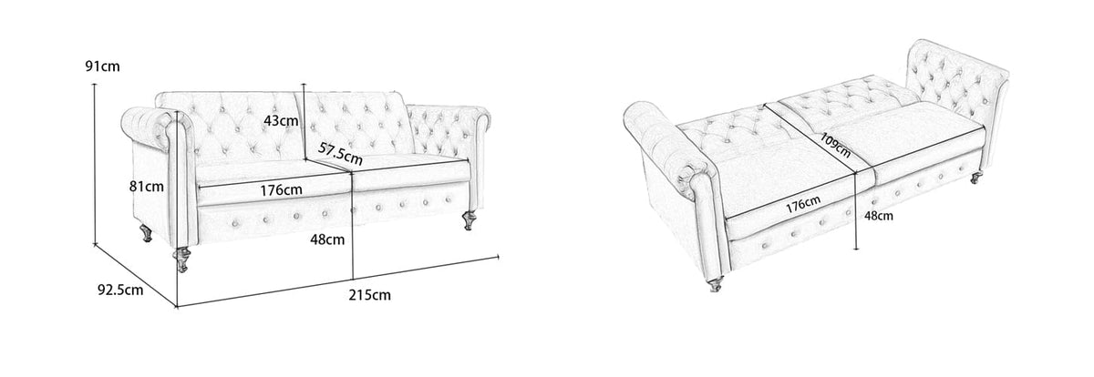 Toronto 3 Seater Chesterfield Style Velvet Sofa Bed In Orange