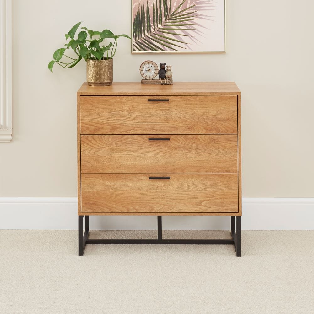Belluno Industrial Style 3 Piece Bedroom Set With Chest and 2 Bedside Tables