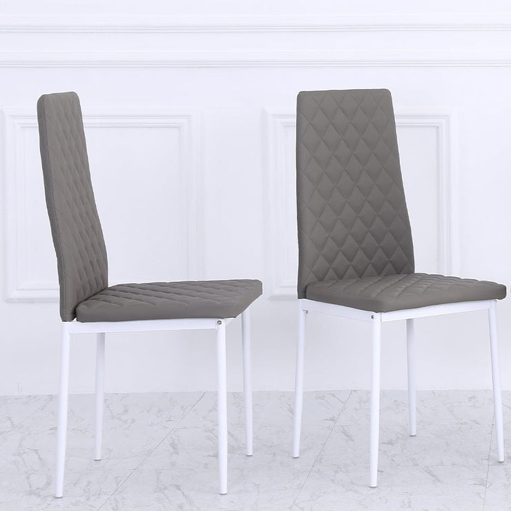 Set Of 4 Orsa Faux Leather Dining Chairs With Powder Coating Legs In Grey
