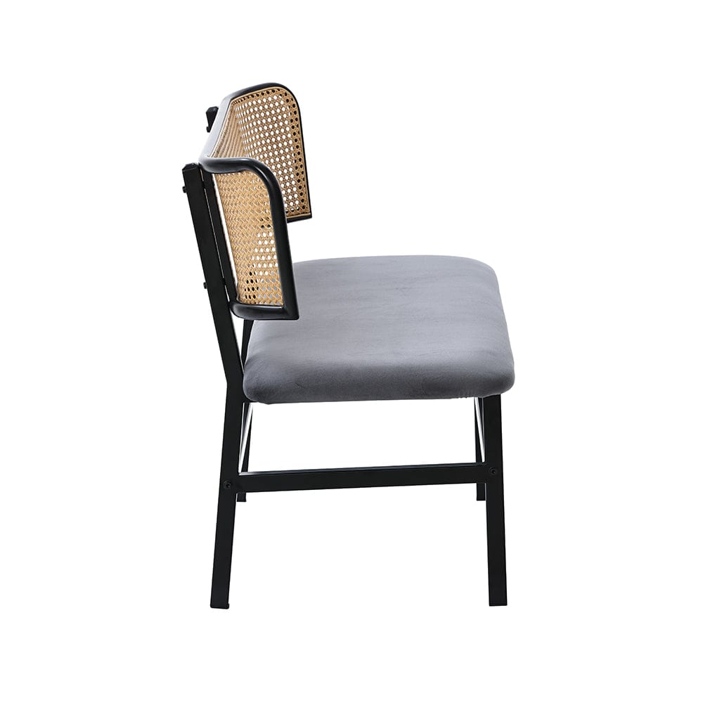 Boho Velvet Dining Bench With Rattan Backrest - Main Image