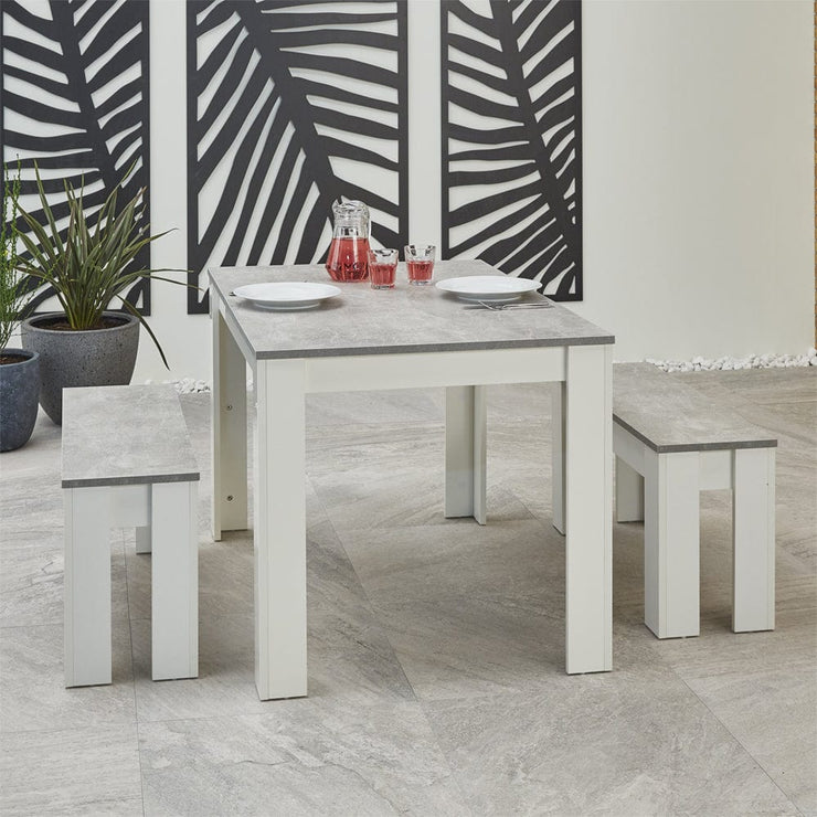 Orsa Rectangle Concrete Effect Dining Table Set with 2 Benchs