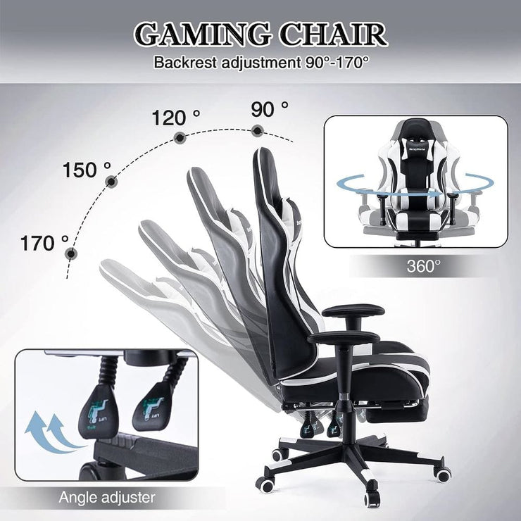 Bonne Faux Leather Recliner Massage Swivel Game Office Chair With Footrest