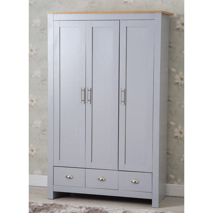 Heritage 3 Door 3 Drawer Wardrobe in Grey and Oak