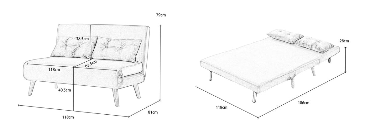 Jola Velvet Foldable 2 Seater Sofa Bed with Pillows