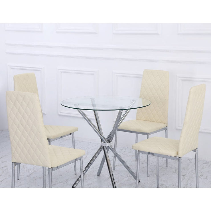 Orsa Round Dining Table Set With 4 Dining Chairs In Cream