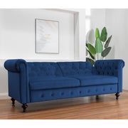 Toronto 3 Seater Chesterfield Style Velvet Sofa Bed In Blue