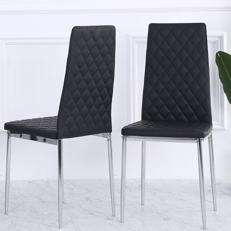 Set Of 4 Orsa Faux Leather Dining Chairs With Chrome Legs In Black