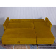 Destin Reversible Mustard Velvet Corner Sofa With Storage Chaise and Ottoman Bench