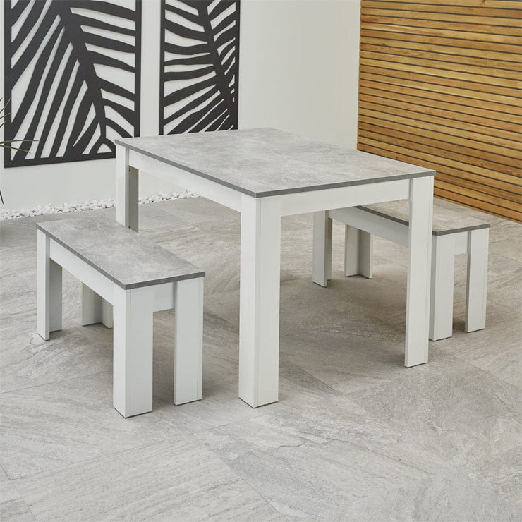 Orsa Rectangle Concrete Effect Dining Table Set with 2 Benchs