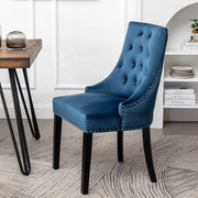 Avers Blue Velvet Button Back Dining Chairs Rubber Leg