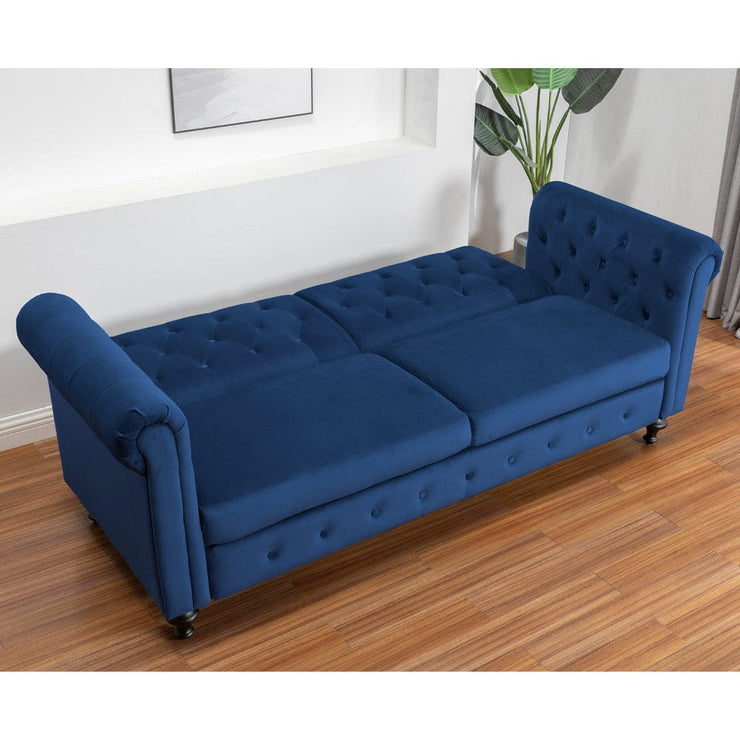 Toronto 3 Seater Chesterfield Style Velvet Sofa Bed In Blue