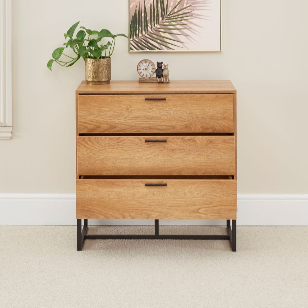 Belluno Industrial Style 3 Piece Bedroom Set With Chest and 2 Bedside Tables