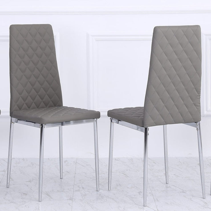 Set Of 2 or 4 Orsa Faux Leather Dining Chairs With Chrome Legs In Grey