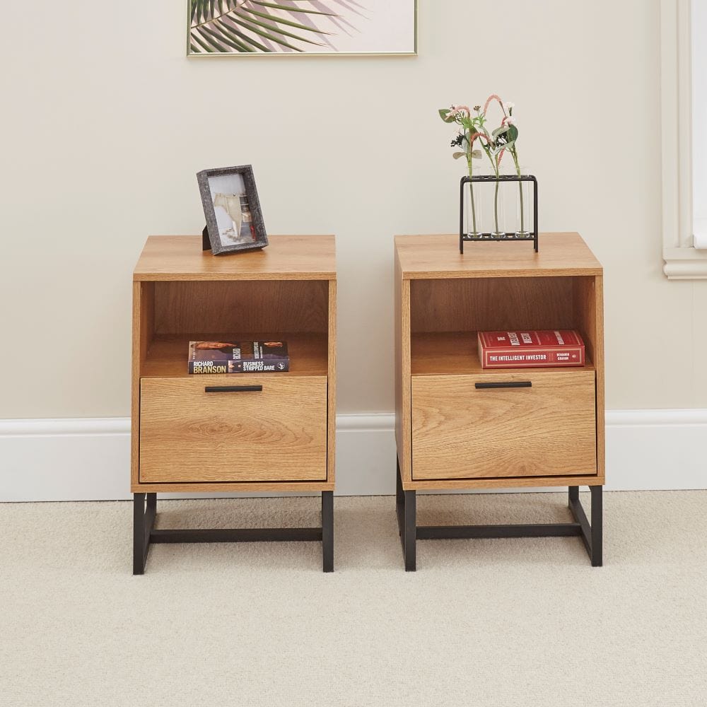 Belluno Industrial Style 3 Piece Bedroom Set With Chest and 2 Bedside Tables