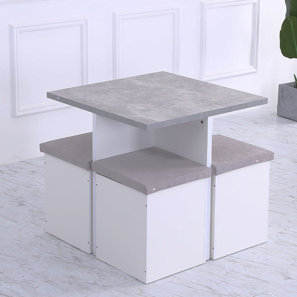 Kanso Stowaway Dining Table Set In Grey White - Main Image