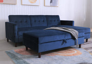 Destin Reversible Blue Corner Sofa With Storage Chaise and Ottoman