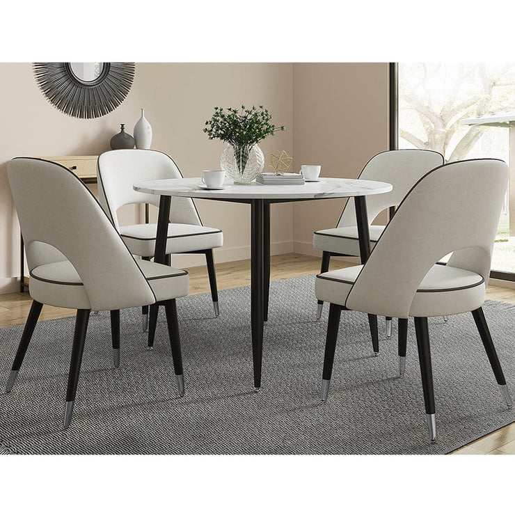 Lisa 116CM Round Marbled Effect Dining Table Set With 4 Chairs