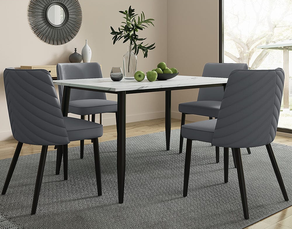 Lisa 4 Seater 120CM Rectangle Marbled Effect Dining Table Set
