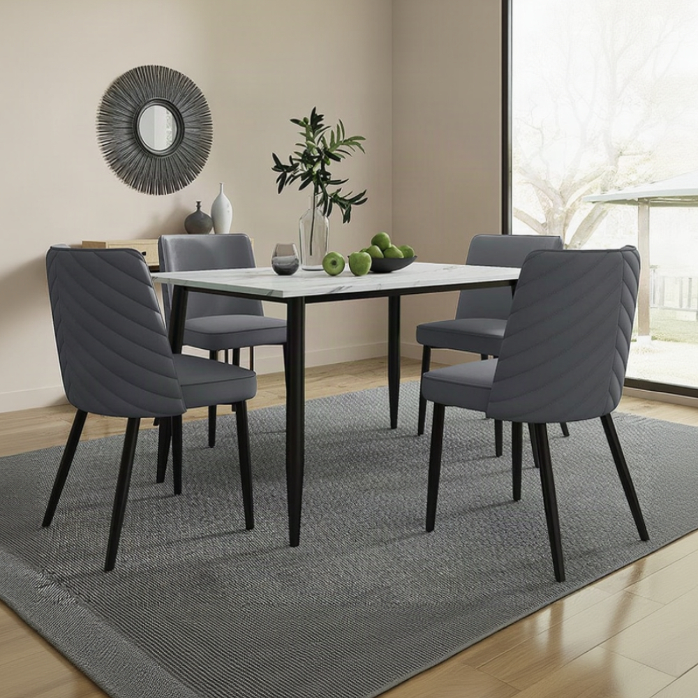 Lisa 4 Seater 120CM Rectangle Marbled Effect Dining Table Set
