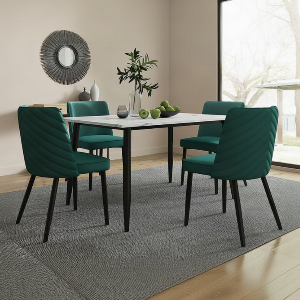 Lisa 4 Seater 120CM Rectangle Marbled Effect Dining Table Set