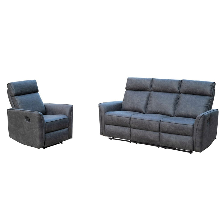 Leathaire Grey Manual Recliner Sofa / Armchair Set