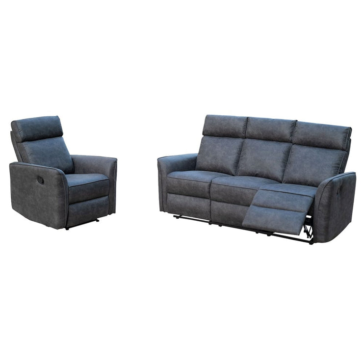 Leathaire Grey Manual Recliner Sofa / Armchair Set