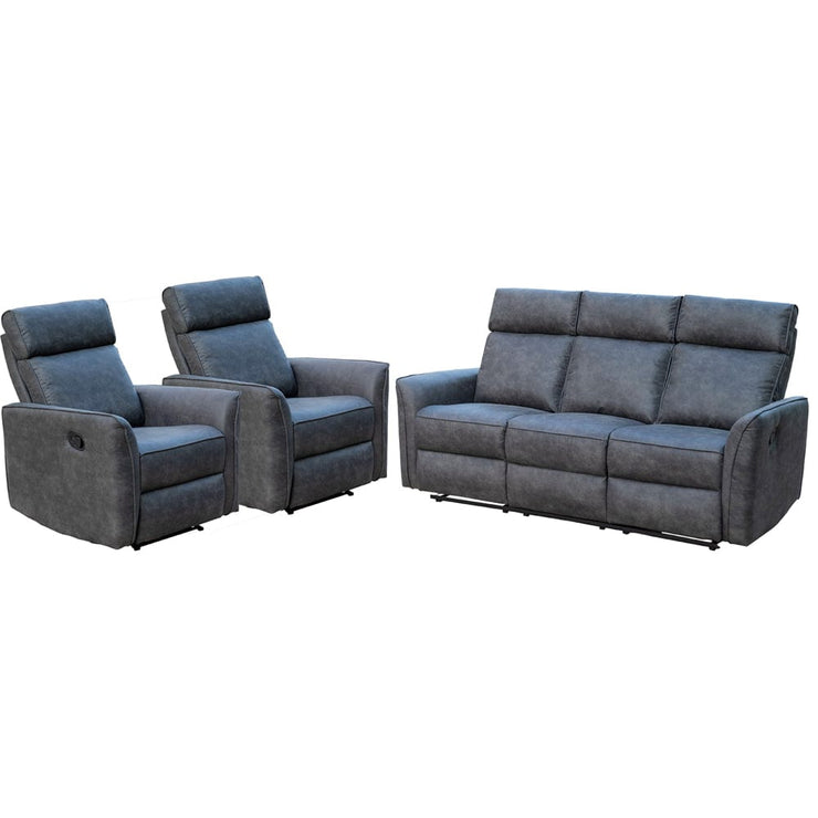Leathaire Grey Manual Recliner Sofa / Armchair Set