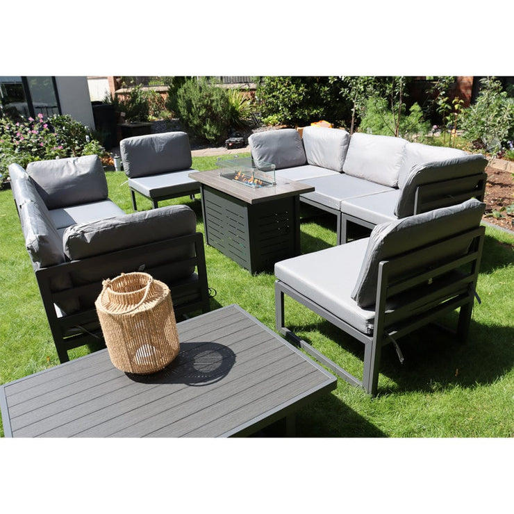 Hamburg Outdoor 8-Seater Garden Modular Steel Dining Set With Fire Pit Table And 2 Coffee Tables