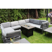 Hamburg Outdoor 8-Seater Garden Modular Steel Dining Set With Fire Pit Table And 2 Coffee Tables