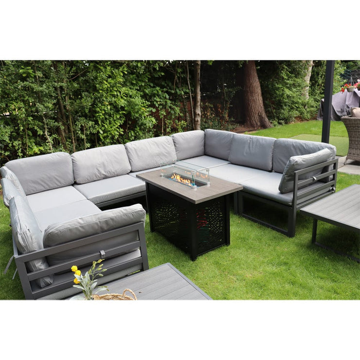Hamburg Outdoor 8-Seater Garden Modular Steel Dining Set With Fire Pit Table And 2 Coffee Tables