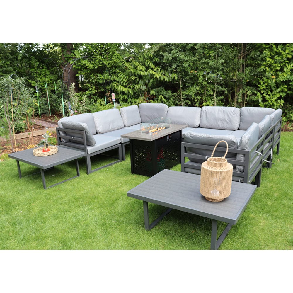 Hamburg Outdoor 8-Seater Garden Modular Steel Dining Set With Fire Pit Table And 2 Coffee Tables