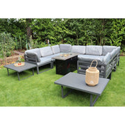 Hamburg Outdoor 8-Seater Garden Modular Steel Dining Set With Fire Pit Table And 2 Coffee Tables