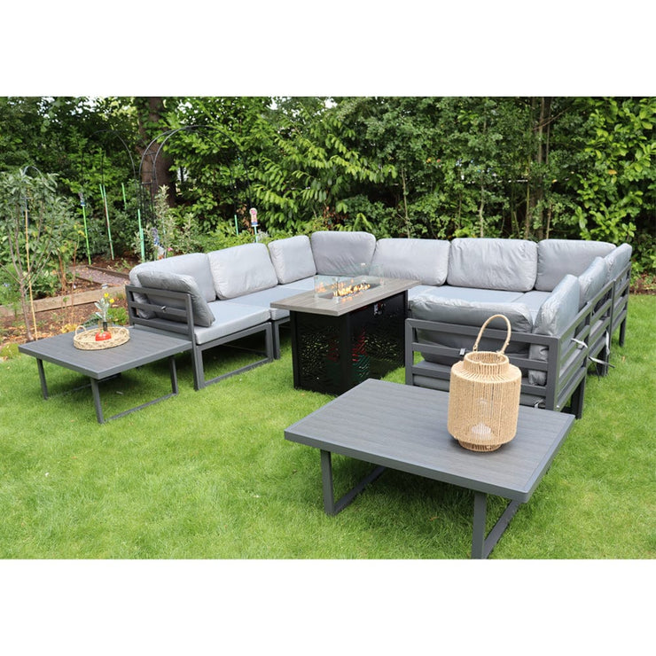 Hamburg Outdoor 8-Seater Garden Modular Steel Dining Set With Fire Pit Table And 2 Coffee Tables