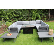 Hamburg Outdoor 8-Seater Garden Modular Steel Dining Set With Fire Pit Table And 2 Coffee Tables