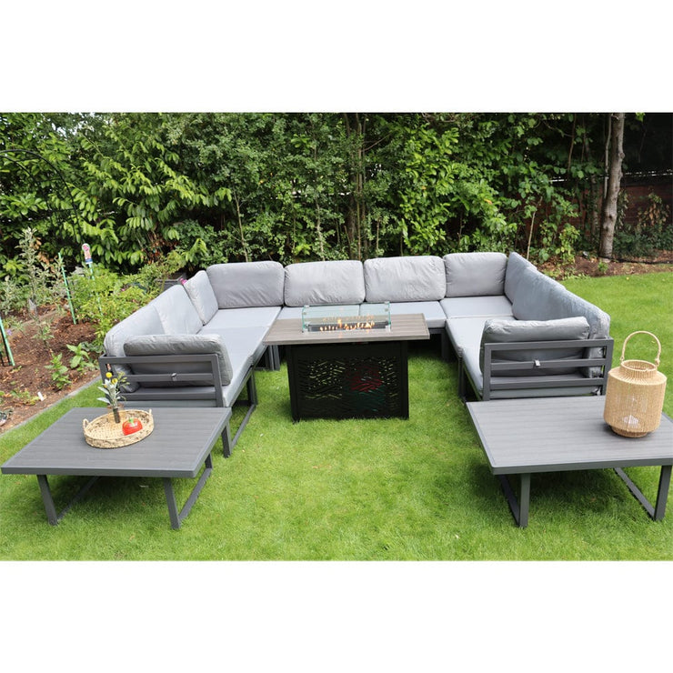 Hamburg Outdoor 8-Seater Garden Modular Steel Dining Set With Fire Pit Table And 2 Coffee Tables