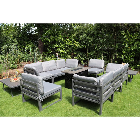 Hamburg Outdoor 8-Seater Garden Modular Steel Dining Set With Fire Pit Table And 2 Coffee Tables