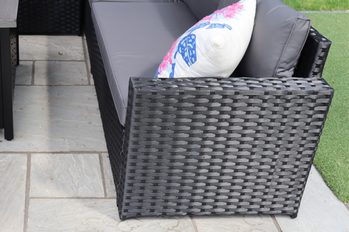 Barcelona Outdoor Rattan 9-Seater Corner Dining Set With Metal Fire Pit Table