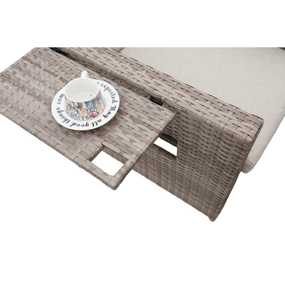 5-Piece Rattan Sofa Set Storage Daybed Set Sun Lounger with Hidden Storage Retractable Side Tray