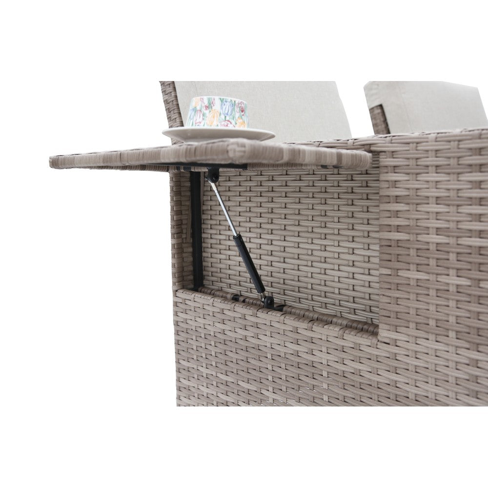 5-Piece Rattan Sofa Set Storage Daybed Set Sun Lounger with Hidden Storage Retractable Side Tray